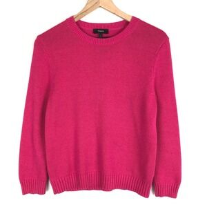 THEORY Cotton Cashmere Blend Crew Neck Sweater Women's S Magenta Pink L/S Casual